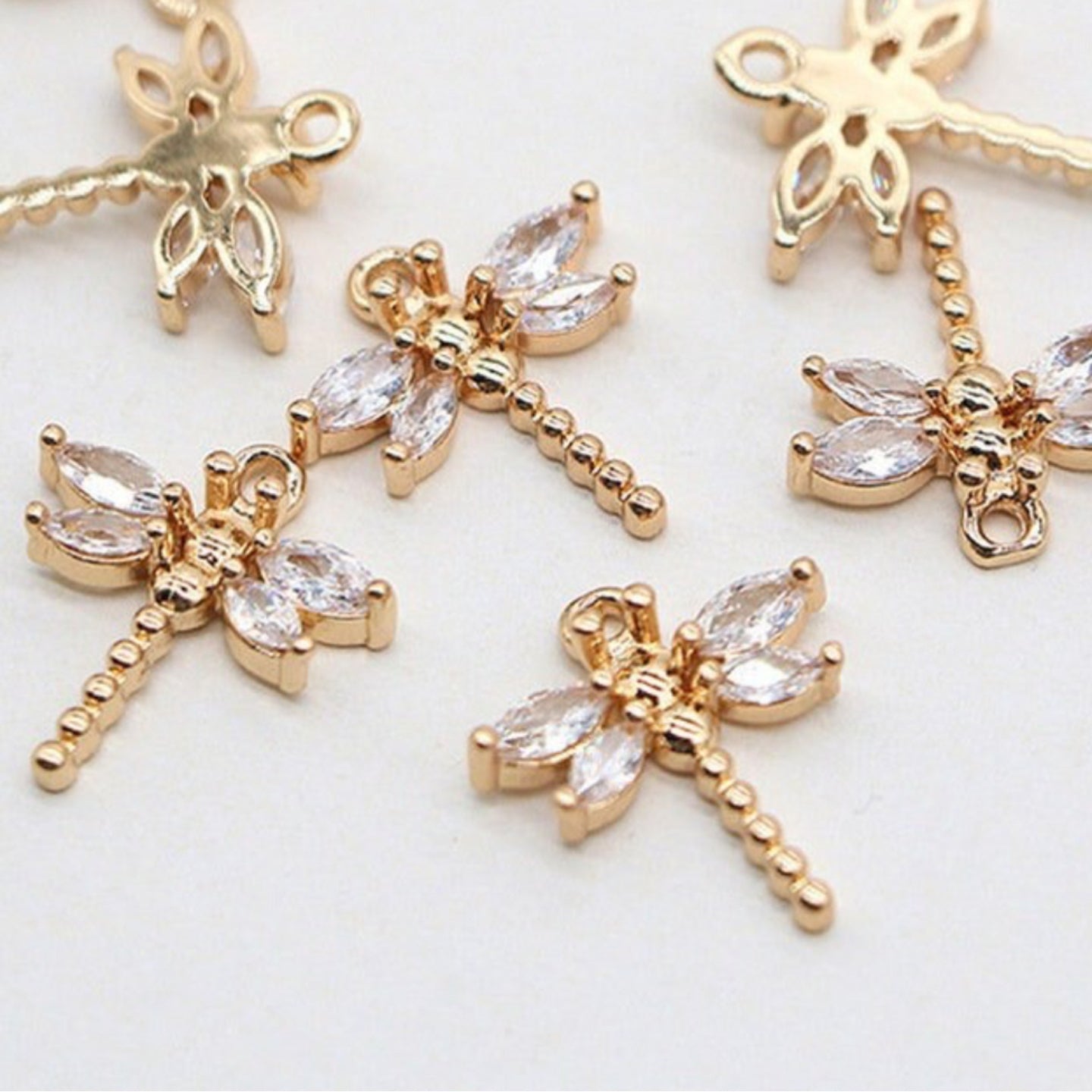 CZ 466 Mini dragonfly CZ gold plated charm - per piece - anti tarnish