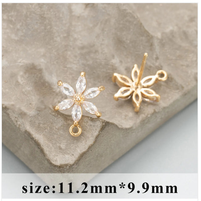 CZ 557 18k gold plated zircon crystal stud - per pair - anti tarnish