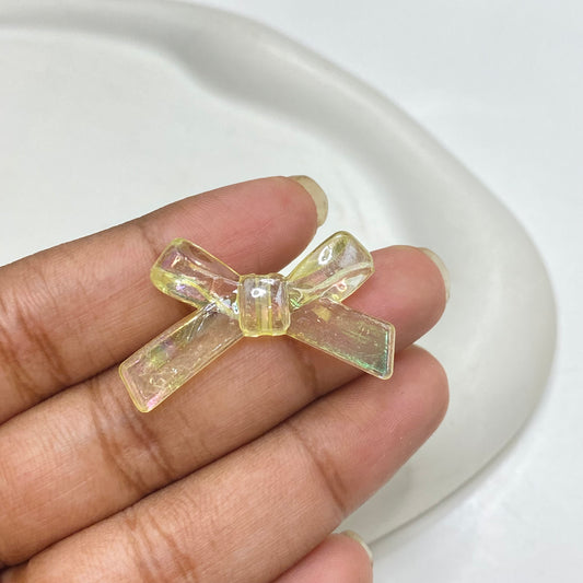 AC 1908 yellow Thin strip bow Luminous shiny Acrylic bead ( 1 pc )