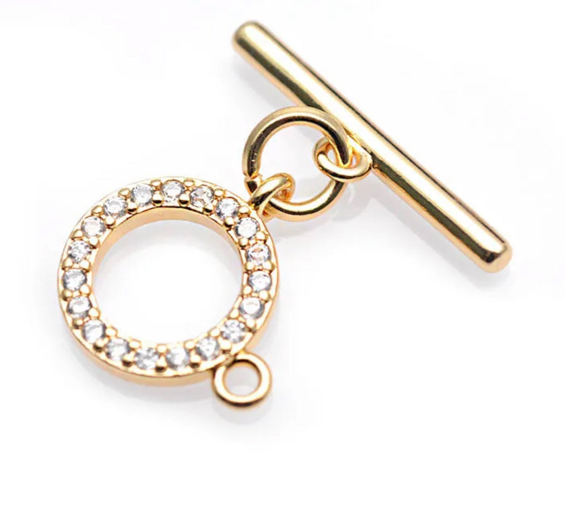 CZ 1898 zircon OT toggle clasp 14k gold plated connector ( 1 pc ) - anti tarnish