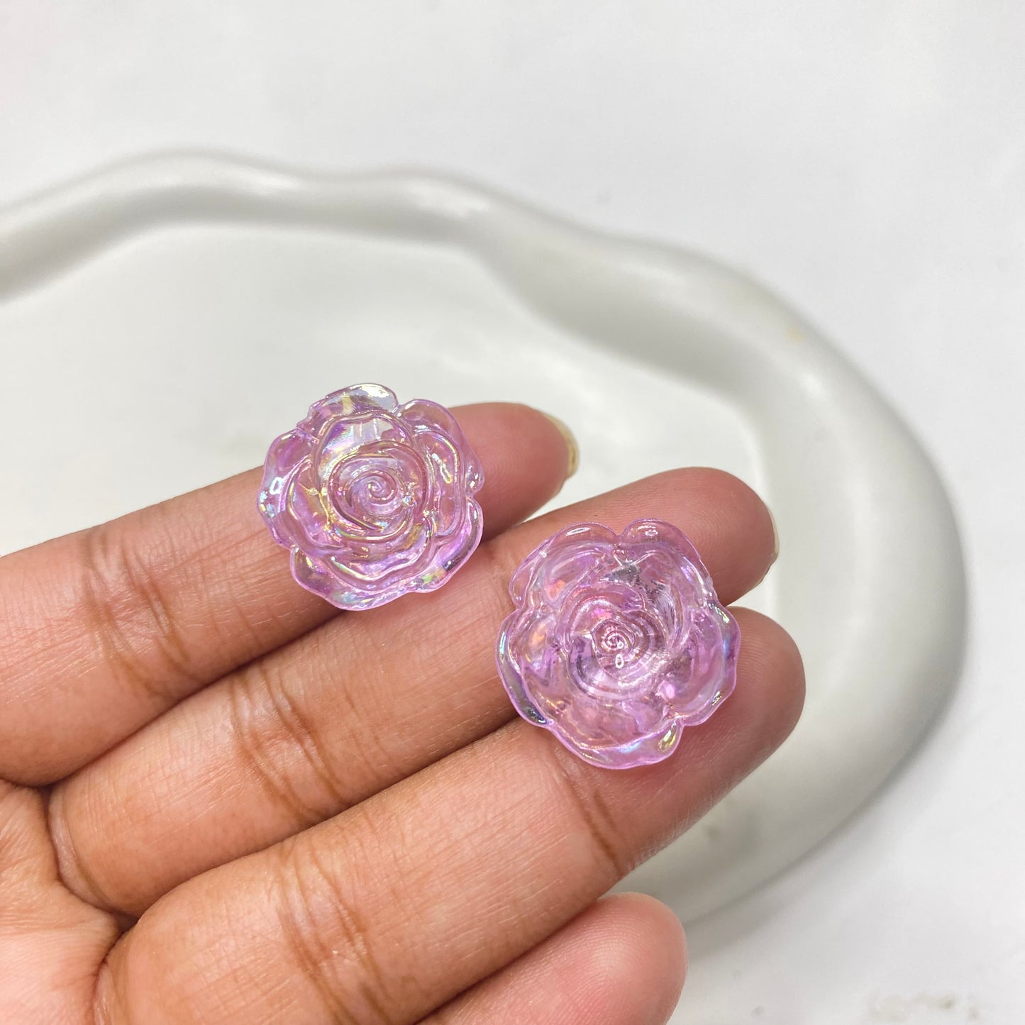 RC 1345 light pink Rose flower Uv coated resin cabochons charm - per piece