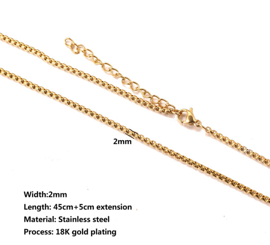 Thick box gold Stainless steel ready chain with extension ( 1 pc ) Anti tarnish