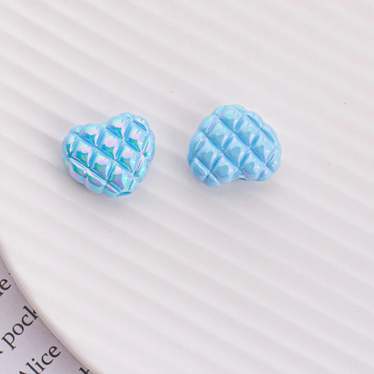 AC 1999 Blue Luminous heart uv plated holographic irrediscent Acrylic bead ( 1 pc )