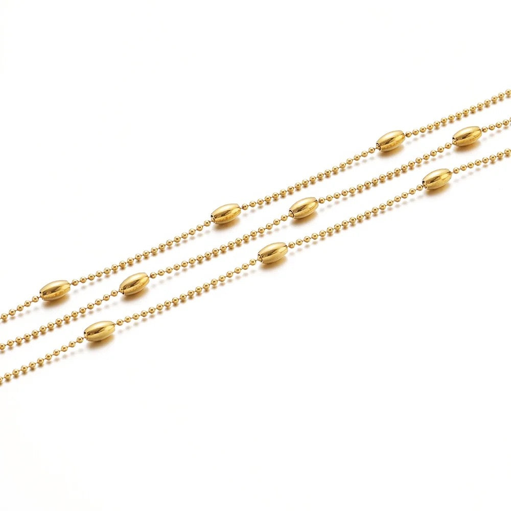 Cross bead gold Stainless steel chain - per feet - Anti tarnish