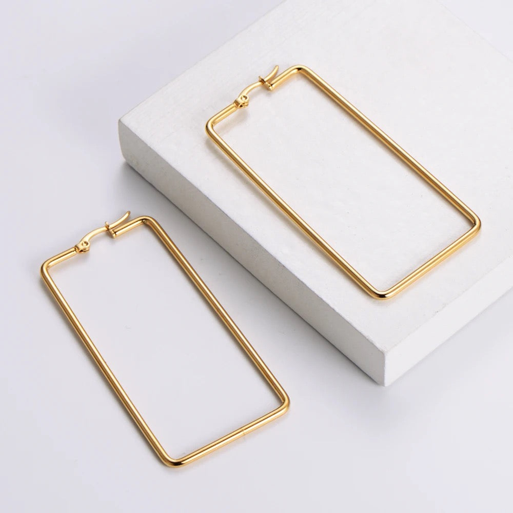 SS 1197 - Rectangle geometric hoops - 18k gold plated stainless steel - per pair - anti tarnish