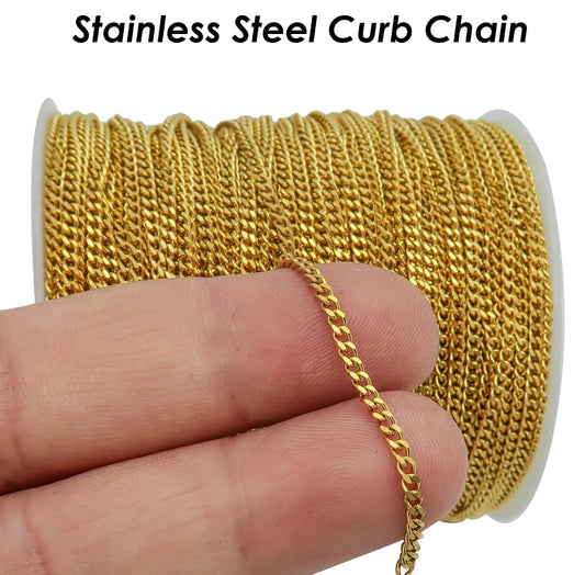 Stainless steel gold curb chain - Anti tarnish