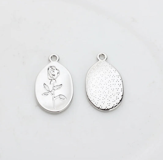 SP 1204 Rose hanging silver alloy charm - tarnish resistant - per piece