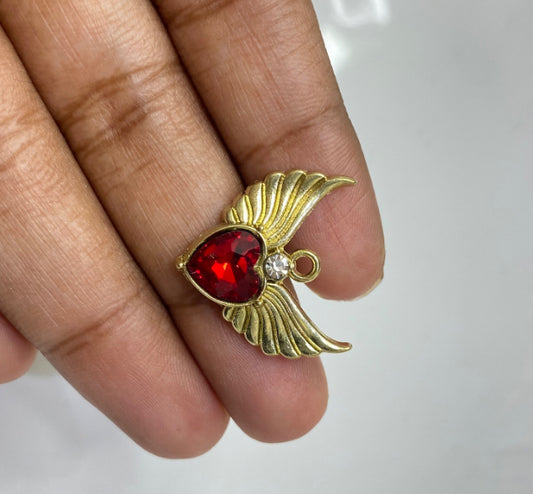 CZ439 Red heart with wings gold plated charm