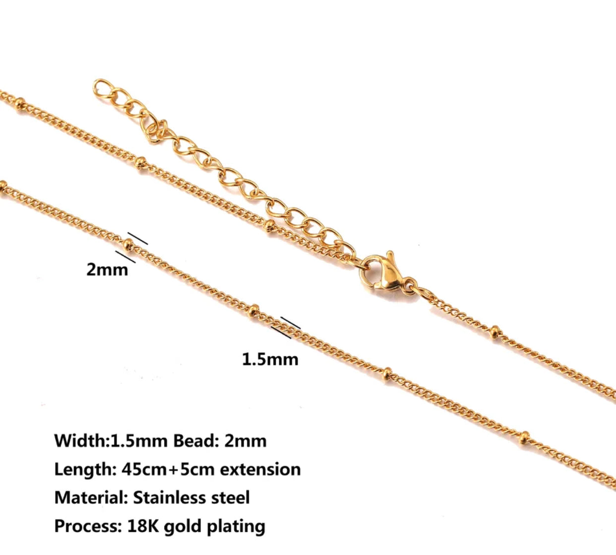 Bead gold Stainless steel ready chain with extension ( 1 pc ) Anti tarnish