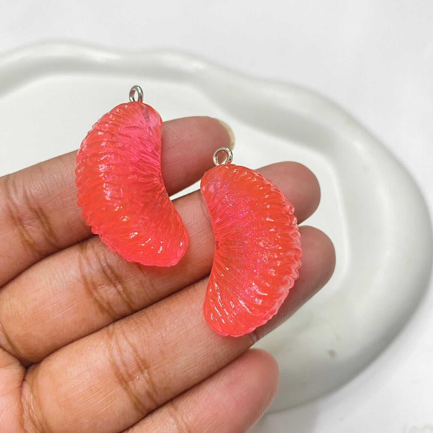 RC 1356 bright pink orange pulp fruit resin charm with hooks- per piece