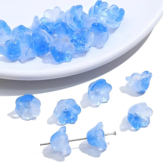 GB 1781 dual tone blue flower glass bead ( 1 pc )