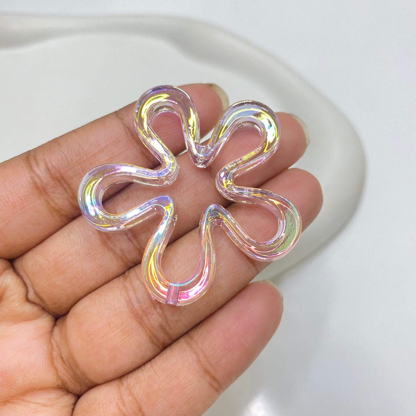 AC 1903 orange tone flower Holographic Luminous uv plated shiny irrediscent Acrylic bead ( 1 pc )