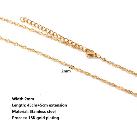 Water wave gold Stainless steel ready chain with extension ( 1 pc ) Anti tarnish