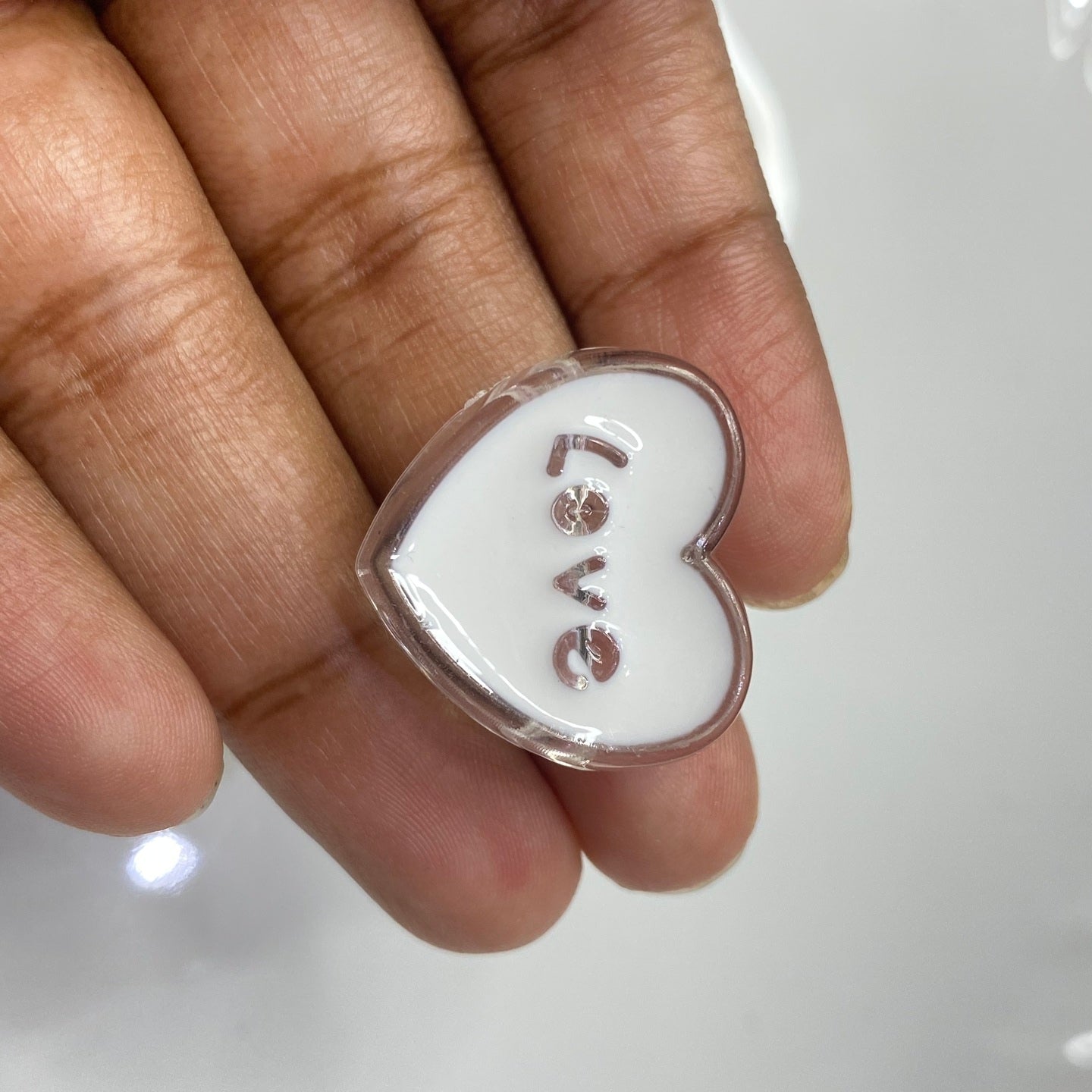 A745 white love heart bead