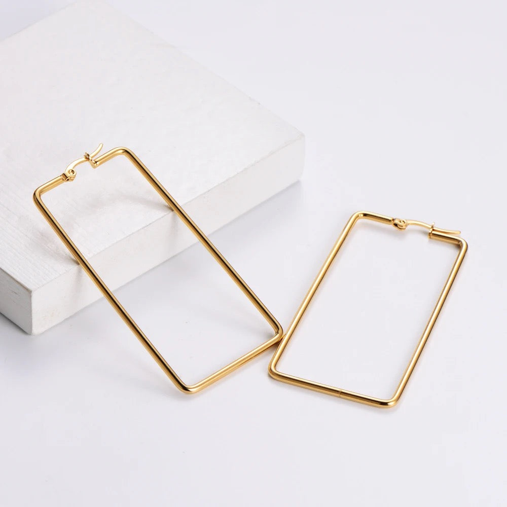 SS 1197 - Rectangle geometric hoops - 18k gold plated stainless steel - per pair - anti tarnish