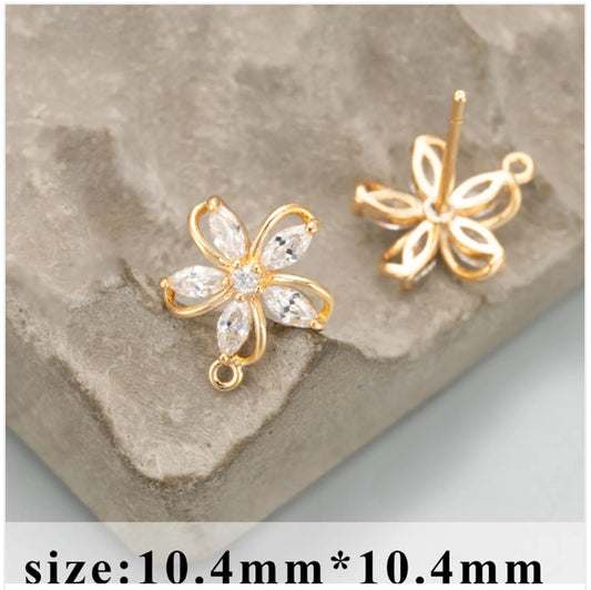 CZ555 Zircon crystal stud gold plated