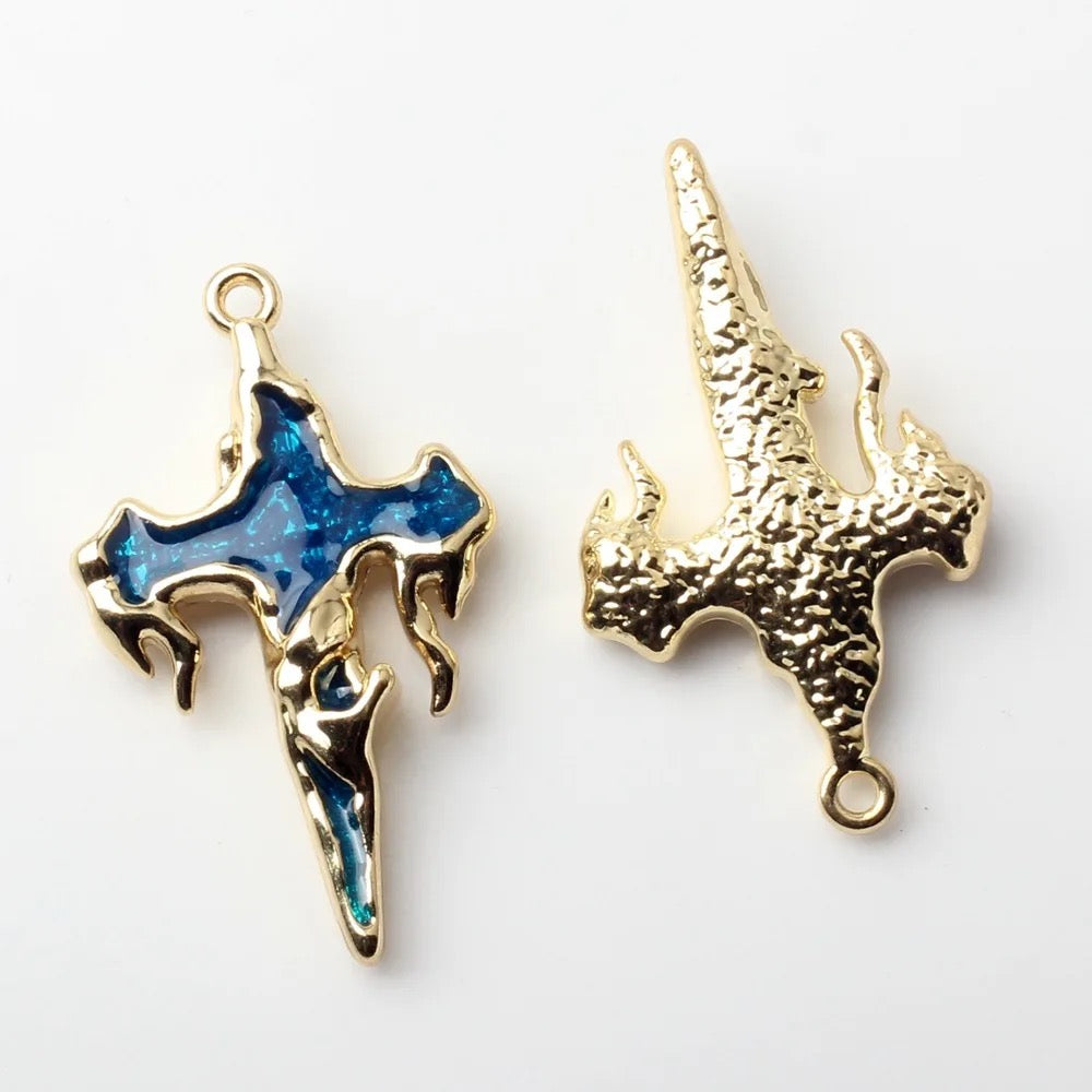 GP 1007 Blue dripping cross gold plated charm - Anti tarnish - per piece