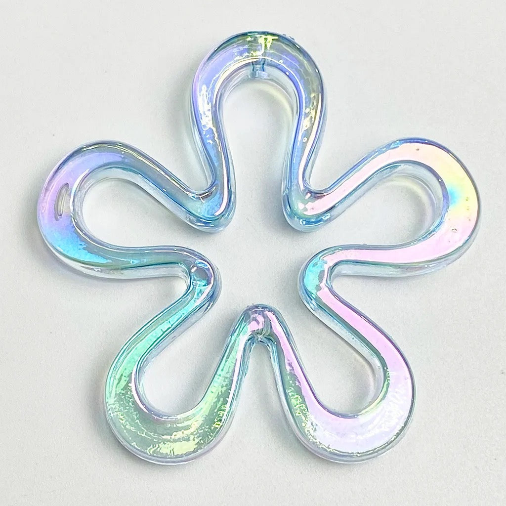 AC 1904 Blue tone flower Holographic Luminous uv plated shiny irrediscent Acrylic bead ( 1 pc )