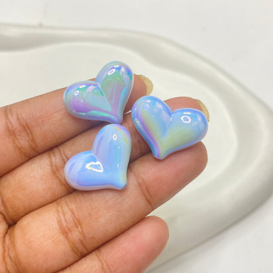 AC 1279 Blue shiny irrediscent heart Acrylic bead- per piece