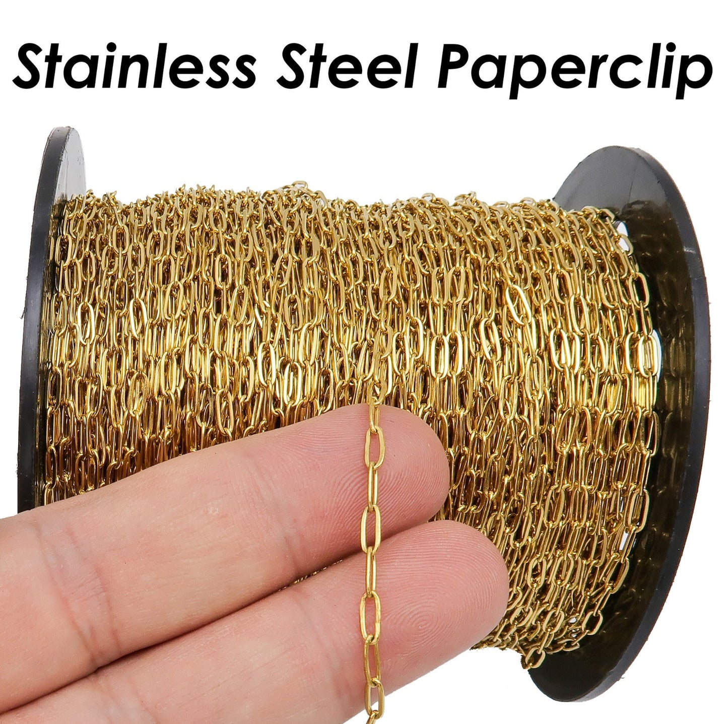 Paper clip gold stainless steel - anti tarnish - per feet