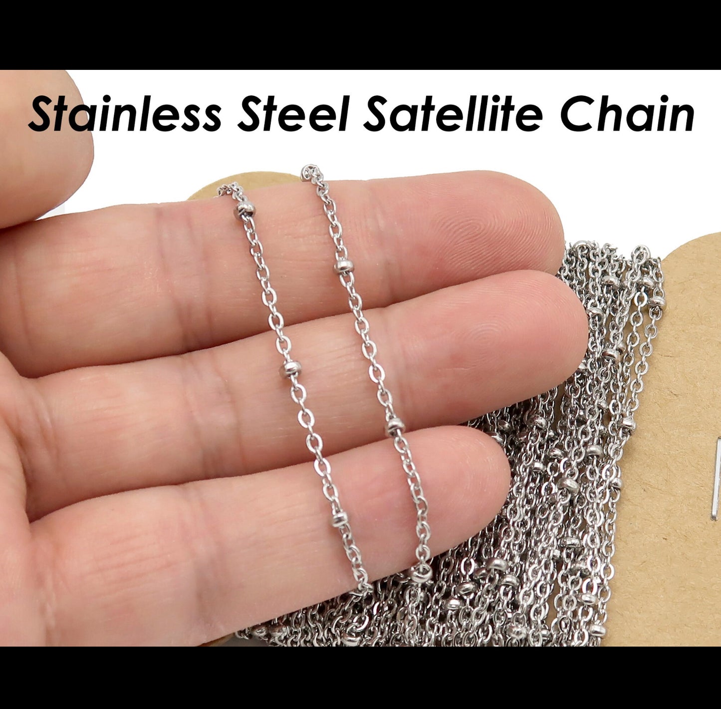 Satellite bead silver stainless steel - anti tarnish - per feet