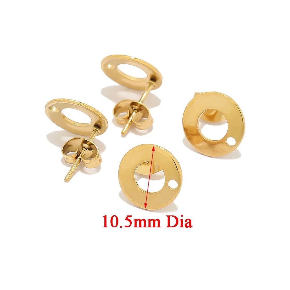 SS 1191 - round stud - 18k gold plated stainless steel - per pair - anti tarnish