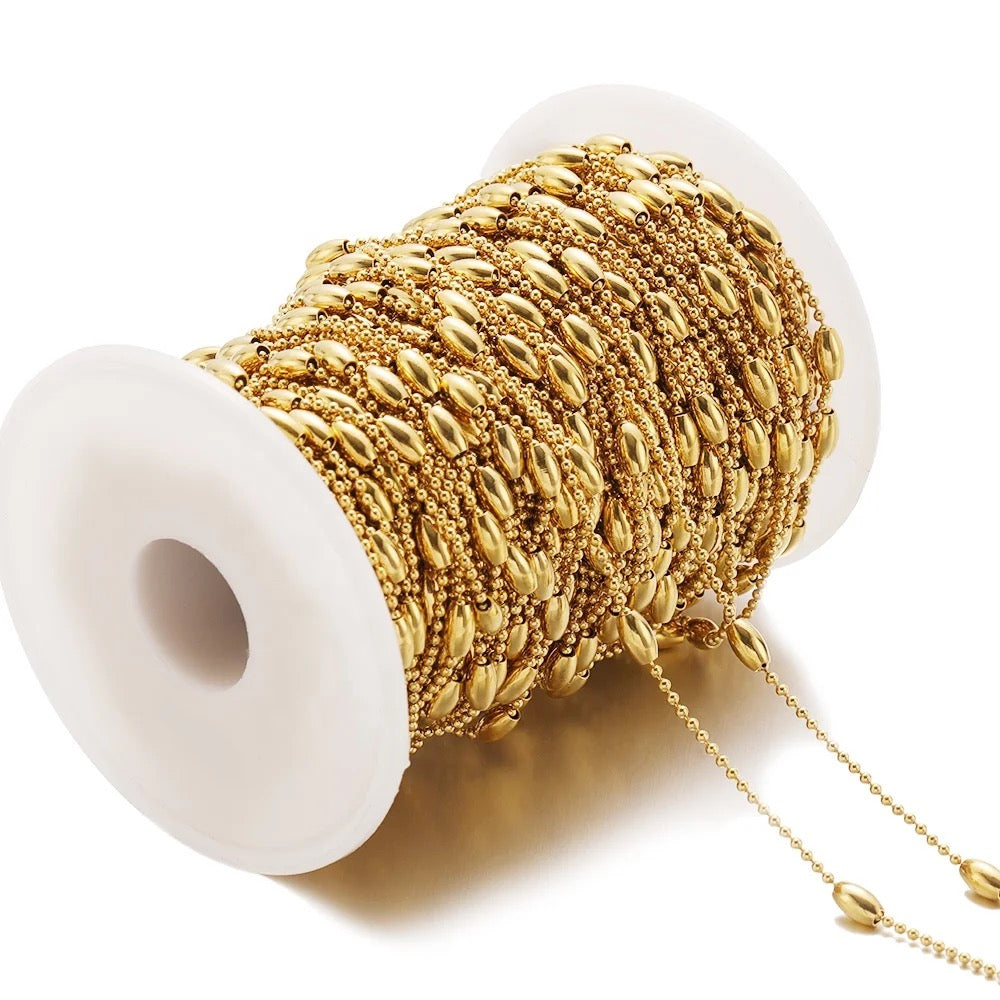 Cross bead gold Stainless steel chain - per feet - Anti tarnish