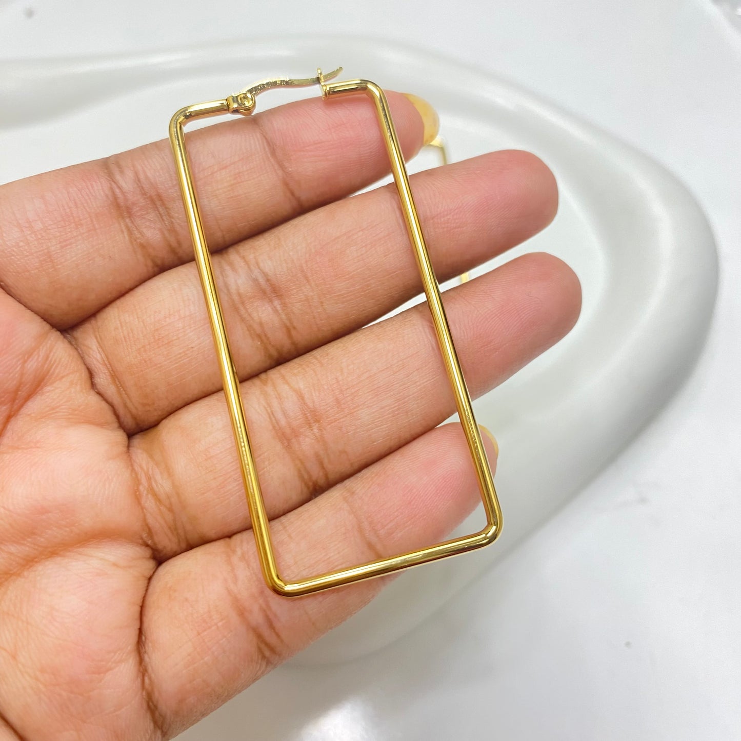 SS 1197 - Rectangle geometric hoops - 18k gold plated stainless steel - per pair - anti tarnish