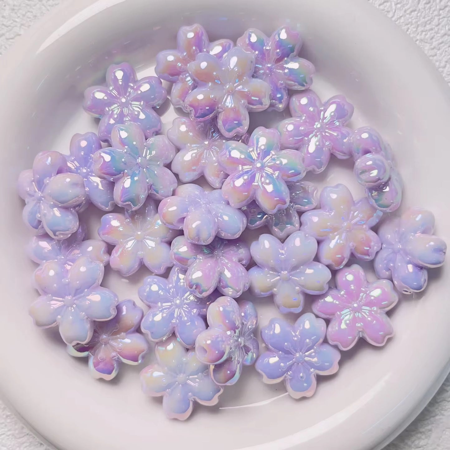 AC 2044 Purple blossom 🌸 flower shiny irrediscent luminous Acrylic bead ( 1 pc )