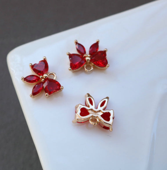 CZ507 Red butterfly zircon crystal gold plated charm - anti tarnish