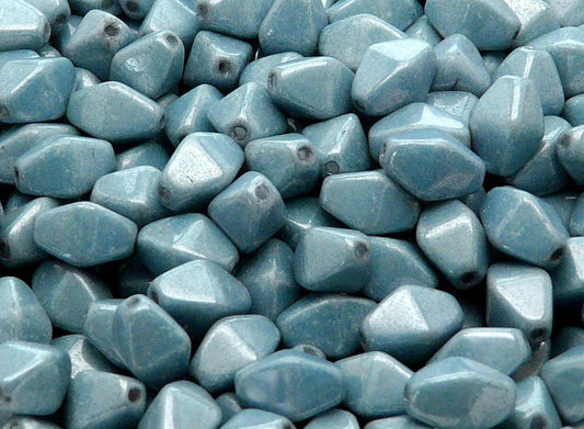 CB 1094 Czech pressed Glass Bicon Lantern Beads Opaque Blue Ceramic Look - per piece