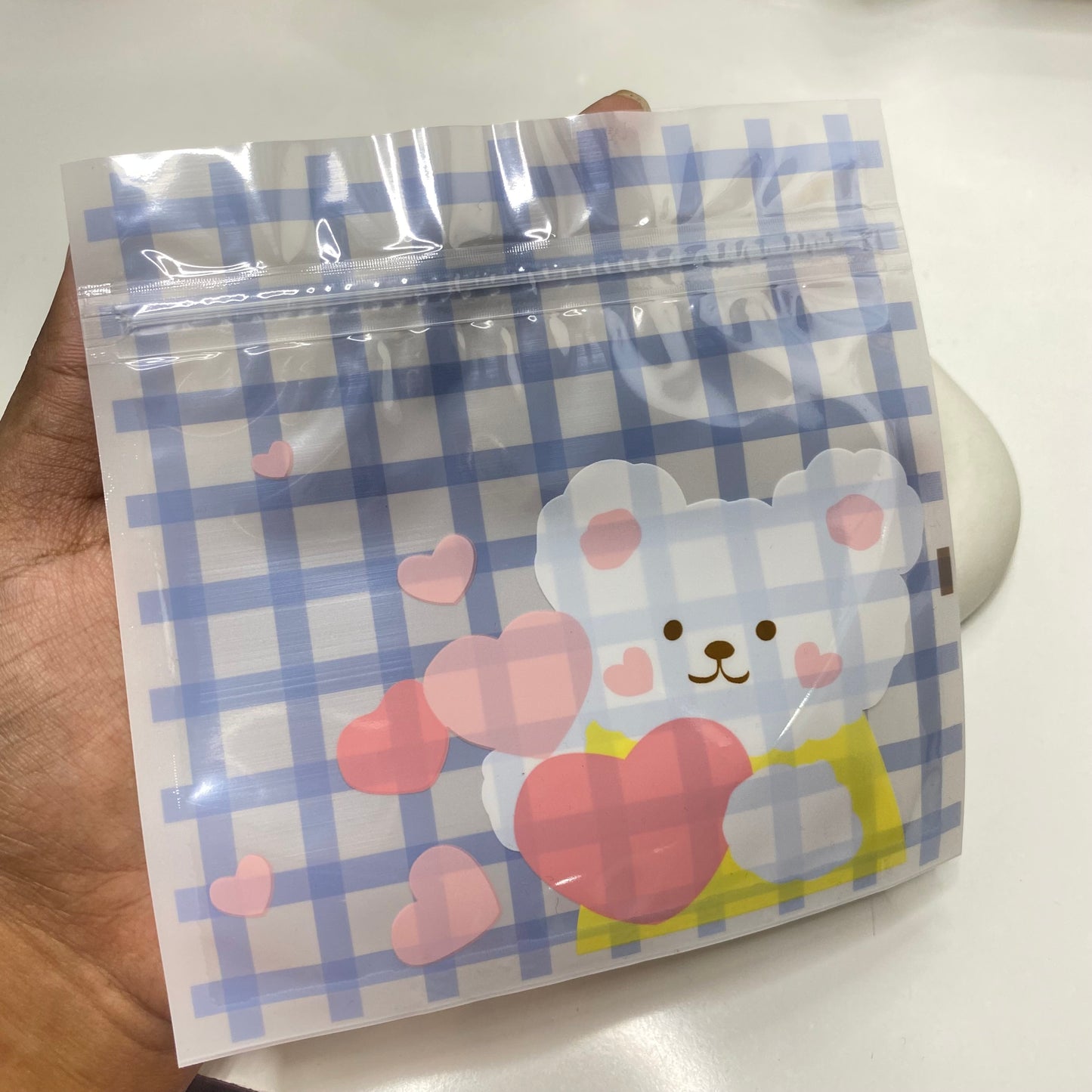 Heart blue checked zip lock bag (1 pc )