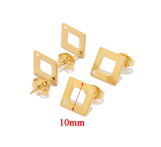 SS 1192 - square stud - 18k gold plated stainless steel - per pair - anti tarnish