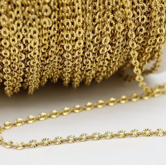 Diamond cut sparkle chain gold stainless steel - anti tarnish - per feet