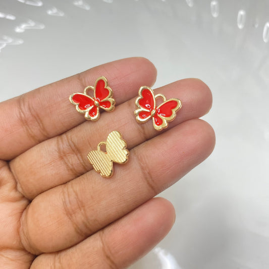 A821 Red butterfly enamel charm