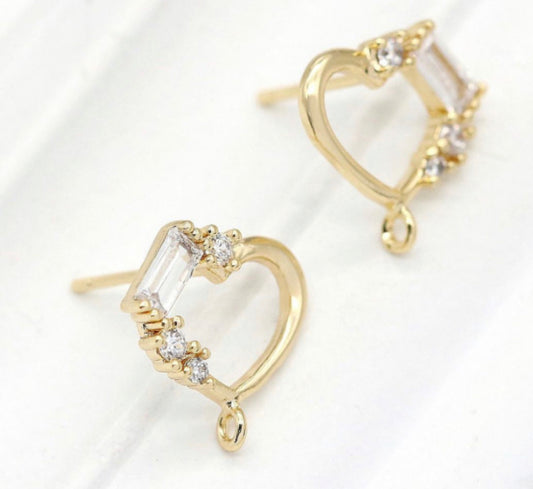 CZ571 heart zircon crystal stud