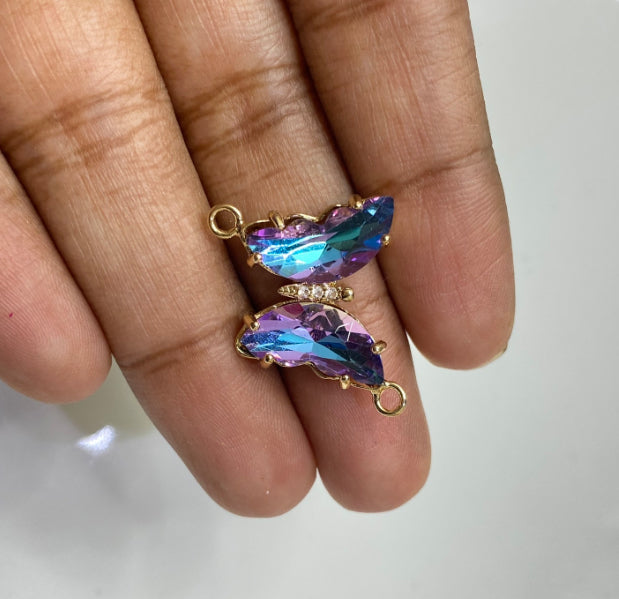 CZ442 Holographic crystal butterfly connector gold plated