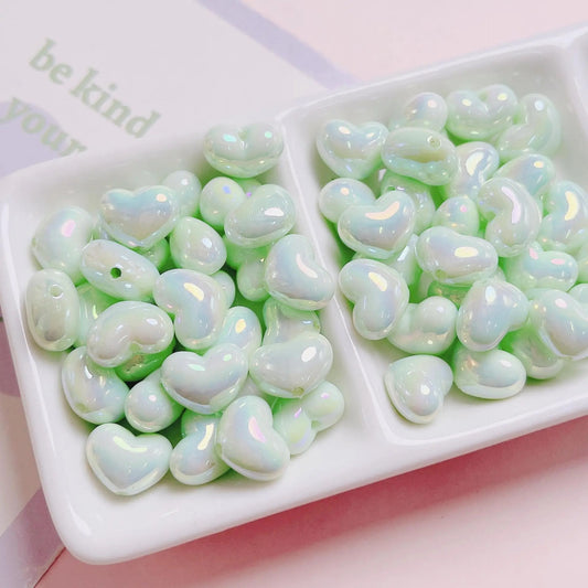 AC 2001 Green rainbow Luminous heart uv plated holographic irrediscent Acrylic bead ( 1 pc )