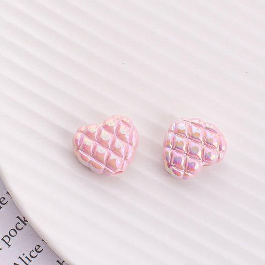 AC 1997 pink Luminous heart uv plated holographic irrediscent Acrylic bead ( 1 pc )