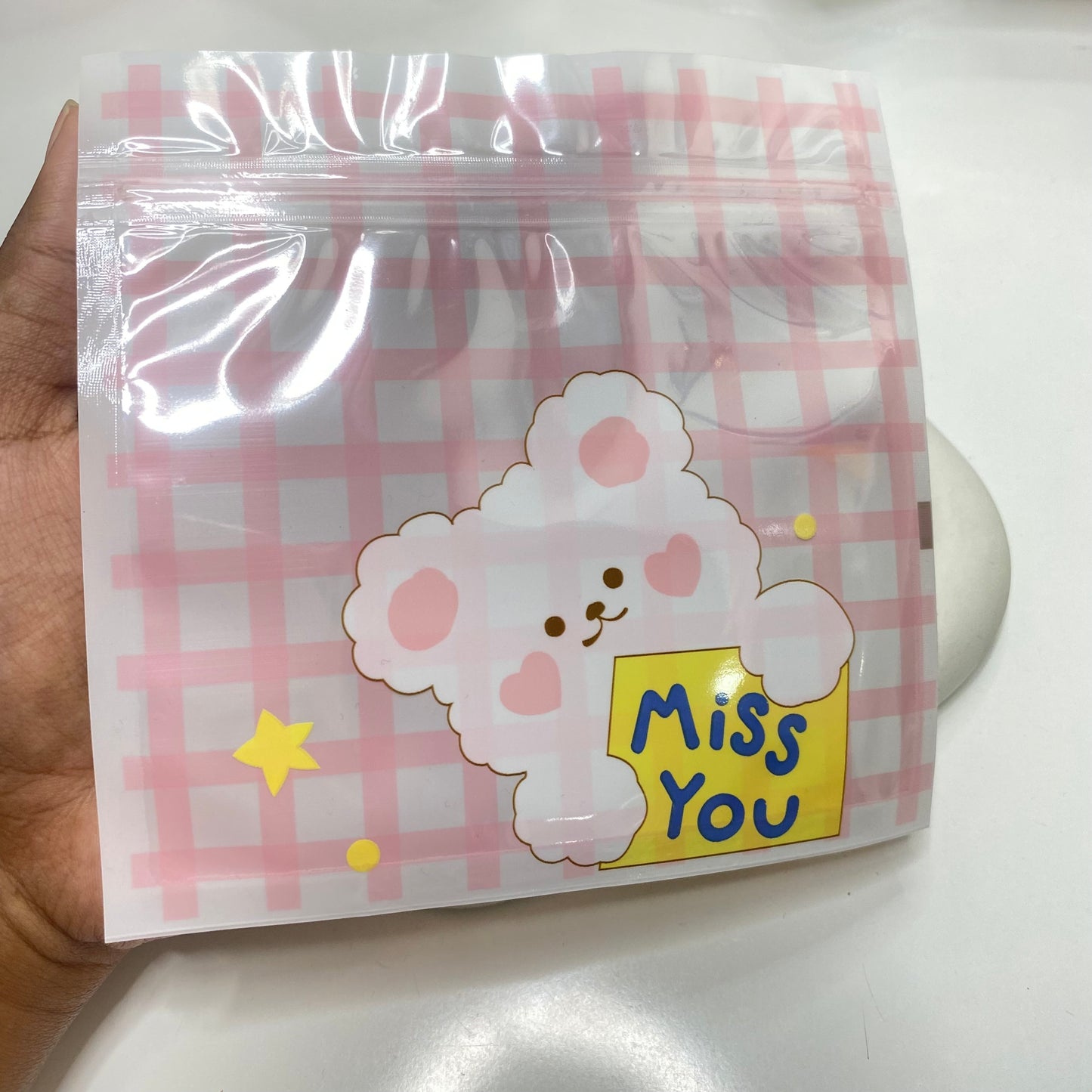 Pink miss you checked zip lock bag (1 pc )