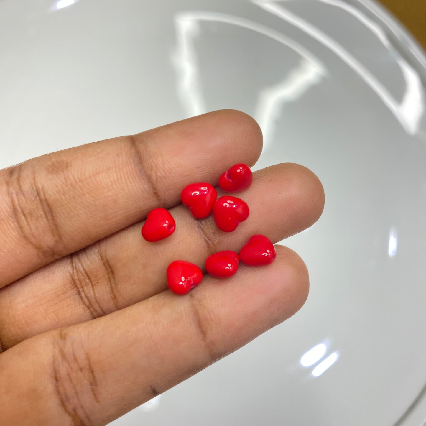 GB 1077 Czech pressed Glass Heart Beads Opaque Red coral - per piece