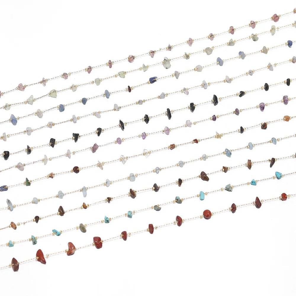 Polychromatic gemstone crystal gold Stainless steel chain ( 1 feet )Anti tarnish