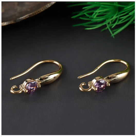 CZ556 Gold plated zircon crystal hook - per pair