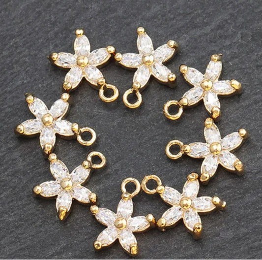 CZ 449 Tiny flower charm - gold plated zircon crystal - per piece - anti tarnish