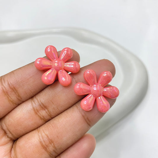 AC 1435  uv plated shiny irrediscent Acrylic flower bead- per piece