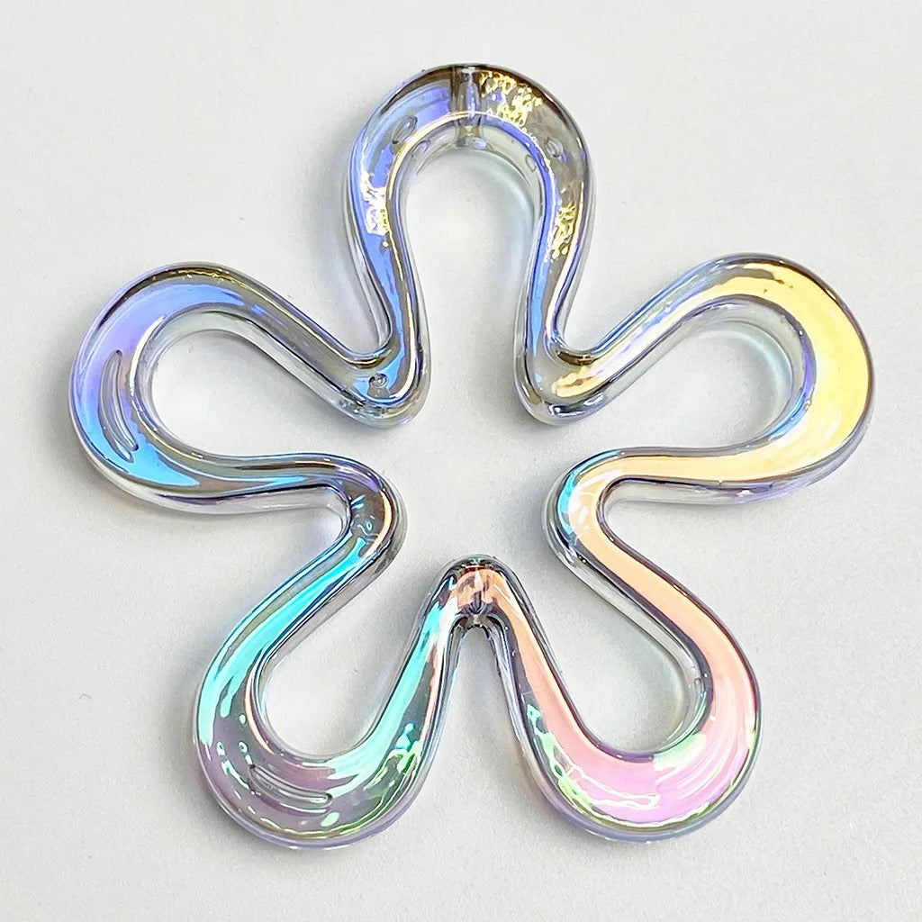 AC 1902 grey tone flower Holographic Luminous uv plated shiny irrediscent Acrylic bead ( 1 pc )