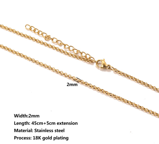 Oval link close grip gold Stainless steel ready chain with extension ( 1 pc ) Anti tarnish