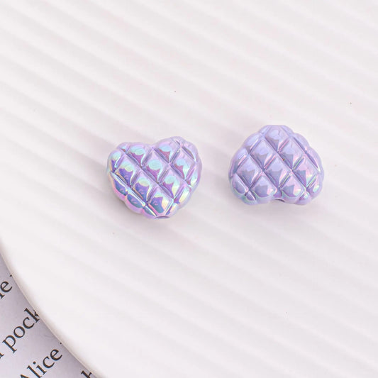 AC 1995 purple Luminous heart uv plated holographic irrediscent Acrylic bead ( 1 pc )