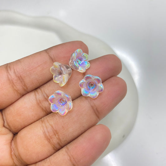 GB 1784 Holographic white flower glass bead ( 1 pc )