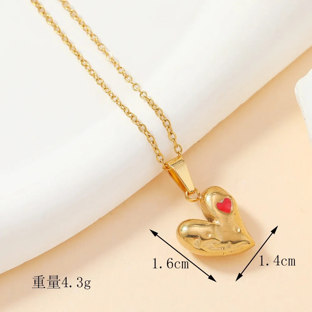 SS 1871 Heart with red heart  Stainless steel charm ( 1 pc ) Anti tarnish